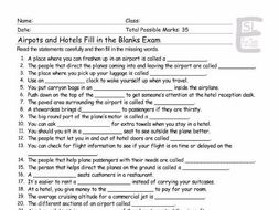 Airports and Hotels Fill In The Blank Exam