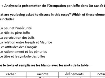 A Level French Un sac de billets essay worksheet - the Occupation
