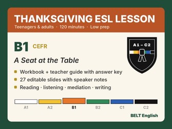 Thanksgiving ESL Lesson B1 – Full 2-Hour Pack