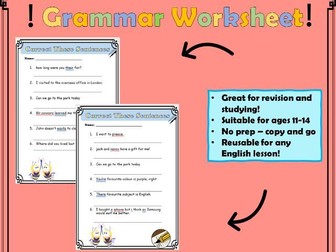 Grammar Sentence Correction Worksheet