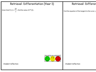 A Level Maths: Year 1 differentiation retrieval sheet