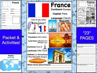 FRANCE History & Geography, Travel The World Worksheet