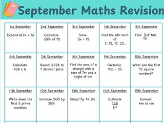 GCSE - Foundation - Sept Maths Calendar