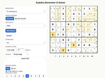 Sudoku: Generator, Solver & Worksheets