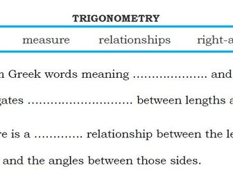 Literacy - Trigonometry - Fill in blank