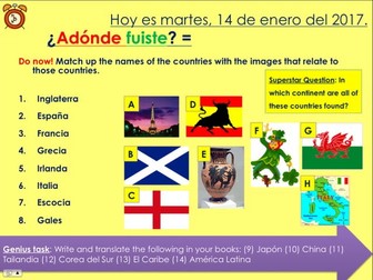 KS3/4 Spanish - Preterite past tense - ¿Adónde fuiste? / Where did you go? (Holidays / countries)