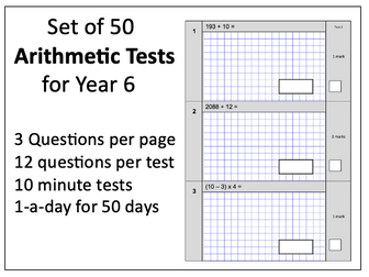 50 Ten Minute Arithmetic Test for Year 6