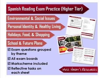 GCSE Spanish - Reading Exam Question Packs - AQA/OCR/Edexcel/iGCSE - Revision/Homework/Assessment - Includes markscheme