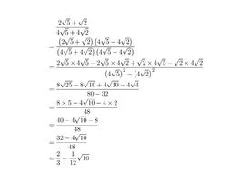 Surd Rationalising Denominator Worksheet Teaching Resources