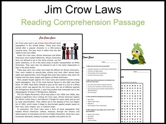 Jim Crow Laws Reading Comprehension and Word Search