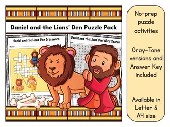 Daniel and the Lions' Den Word Search and Crossword Puzzle Activity Pack