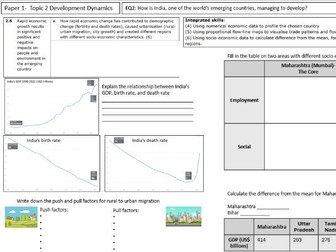 GCSE Geography Edexcel B Revision Booklet, Exam Questions and lesson- Topic 2: Development Dynamics