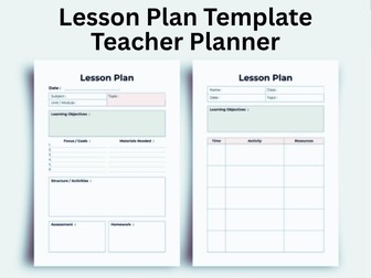 Lesson Plan Template Teacher Planner