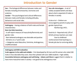 A Level Psychology 'Gender' revision sheets (new spec)
