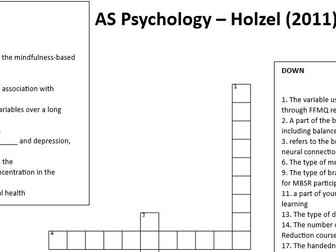 AS Level Psychology Crossword -  Holzel (2011) WITH ANSWERS