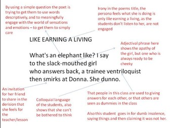 Carol Ann Duffy - Like Earning a Living annotation and analysis