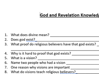 RS GCSE AQA God and Revelation knowledge quiz