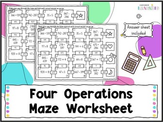 Four Operations Puzzle Maze Worksheet for KS2