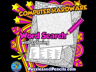Computer Hardware Word Search Puzzle Activity with Colouring | Computer Science