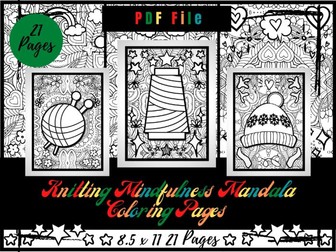 Knitting Mindfulness Mandala Colouring Pages, Printable Colouring Sheets PDF