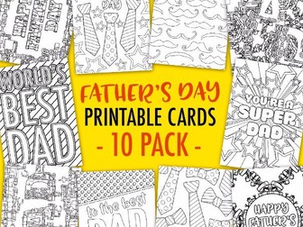 Father's Day Printable Coloring Cards (10 Pack) | 10 Father's Day cards to print and color