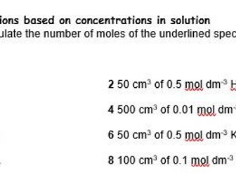Moles and concentrations of liquids