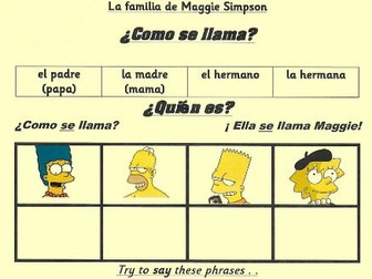 KS2 Spanish Families vocabulary and sentence scaffolding