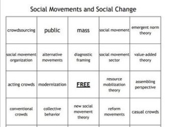 "Social Movements and Social Change" Bingo Set for a Sociology Course