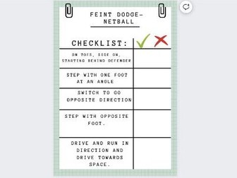 Netball - Feint Dodge - checklist
