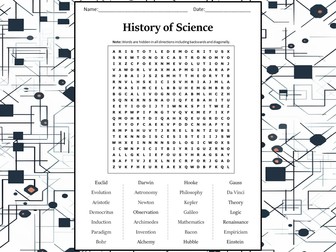 History of Science Word Search Puzzle Worksheet Activity