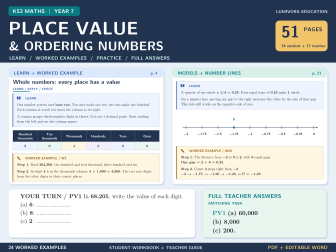 Place Value & Ordering Numbers Workbook + Answers | Year 7 KS3
