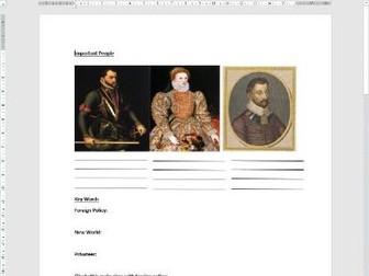 Edexcel Elizabeth I Worksheet: Relations with Spain