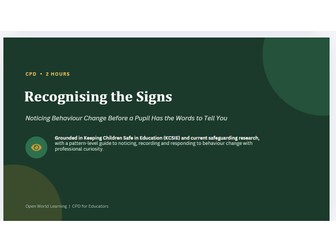 Recognising the Signs - CPD Course | Noticing Behaviour Change Before a Pupil Has the Words to Tell