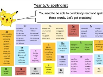 Year 5/6 spelling word mat list