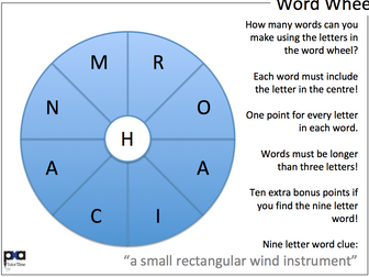 99 9-Letter Word Wheels Tutor Time Activity
