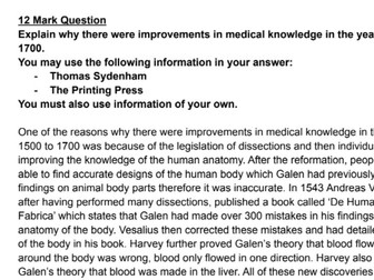 GCSE History Grade 9 Medicine Through Time 12 Mark Question Response