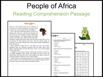 People of Africa Reading Comprehension and Word Search