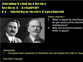 AQA A Level Physics Turning Points in Physics L5 - Michelson Morley Experiment