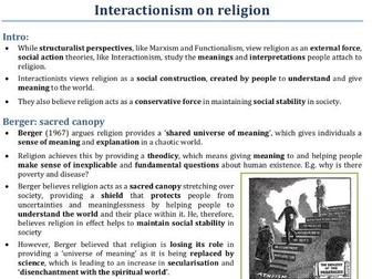 Interactionism on religion for Beliefs in Society