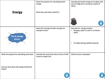 Edexcel GCSE Physics Energy revision placemat