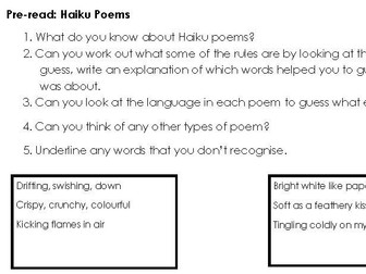 Guided Reading Haikus with Pre and Post Questions KS2 Years 3, 4, 5 or 6