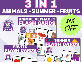 3-in-1 Flash Card Bundle: Vocabulary Boosting Animals, Summer & Fruits