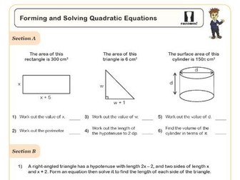 Forming and solving quadratic equations
