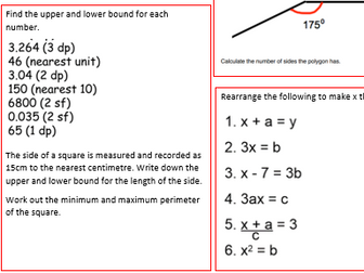 Maths GCSE 9-1 Revision grids Foundation
