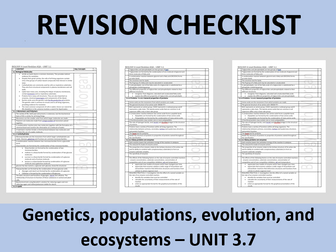 A Level Biology Revision Checklist Genetics, Populations, evolution and ecosystems (UNIT 3.7)