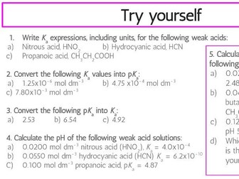 Reactivity 3.1.10 & 3.1.11 Ka, Kb, pKa & pKb