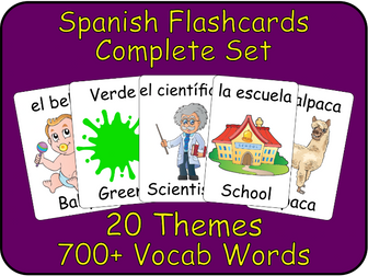 Spanish to English Bilingual Flashcards - 20 Themes