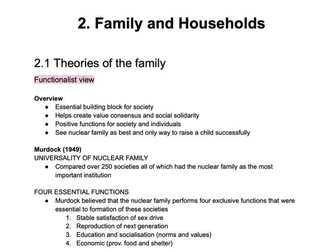 A-level AQA Sociology Families and Households condensed notes