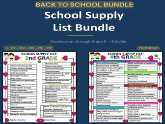 School Supply List Bundle K-5 | Editable Printable Back to School Parent Handout