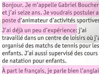 KS4 Y10 French GCSE - Postuler a un emploi - applying for jobs in French